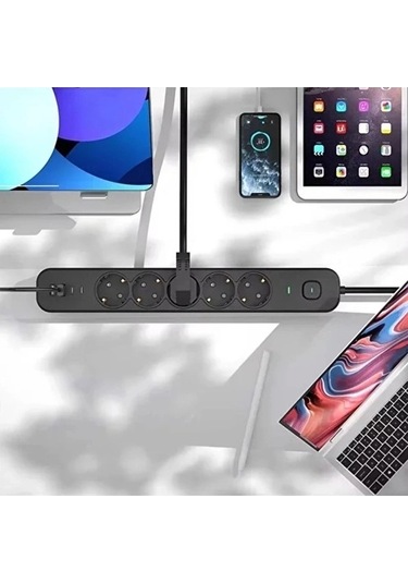5 Prizli Akım Korumalı Uzatma Kablosu 2xusb-a + 2xusb-c 3680w - 2m Kablo Belirtilmemiş
