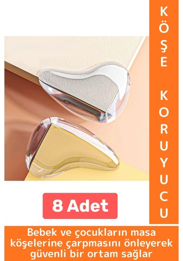 Pratik Çocuk Bebek Güvenlik Masa Komodin Mobilya Çarpma Önleyen Silikon Köşe Kenar Koruyucu 8 Adet Çok Renkli