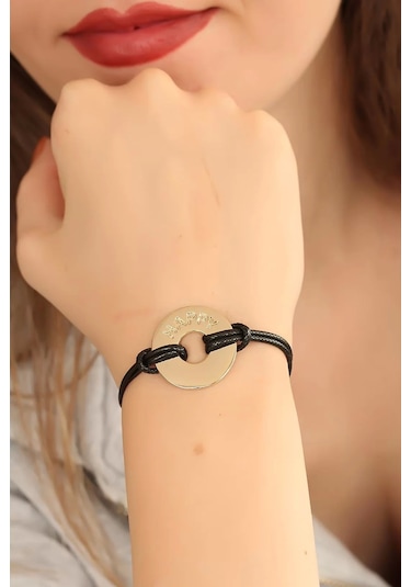 Happy (Mutlu) Siyah Deri İpli Unisex Mood Bileklik Çok Renkli