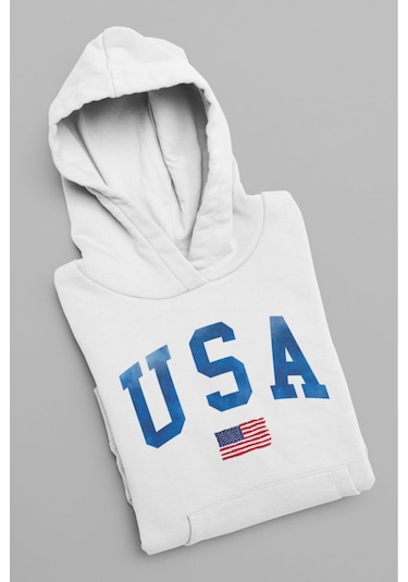 Unisex Bebe Mavi Los Angeles California Baskı Kapşonlu Sweatshırt Bebe Mavi