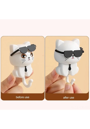Singree Kedi Figürlü Zıplayan Gözlü Abs Makyaj Tutucu, Deliksiz 10kg Yük Taşıyan Dekoratif Anahtar Tutucu
