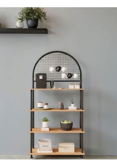 Çevir Kur Atlantik Çam 4 Raflı Kahve Köşesi Dolabımutfak Düzenleyici, Stand, 71x167x35 Cm Atlantik Çam