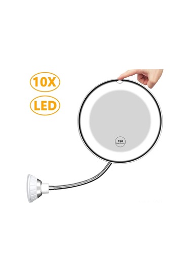 Geeksen 11.5" Büyüteçli Led Aydınlatmalı Esnek Boyunlu Vantuzlu Ayna - Makyaj Ve Tıraş İçin Beyaz