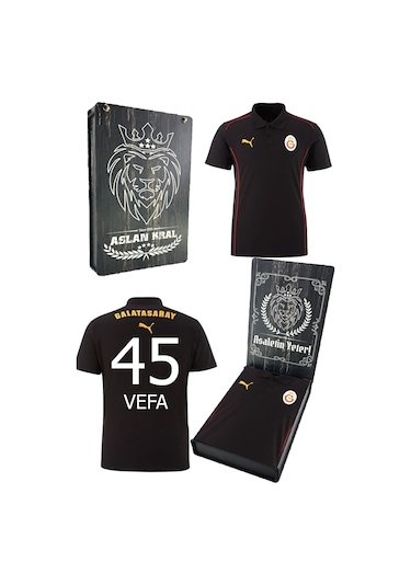 Galatasaray Lisanslı A-takım Lazer Kutulu Kişiye Özel Polo Yaka Siyah T-shirt SIYAH