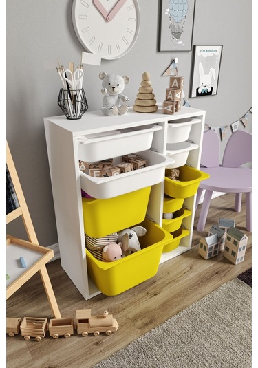 %100 Mdf - Small Duo 10 Sepetli Oyuncak Dolabı Sarı