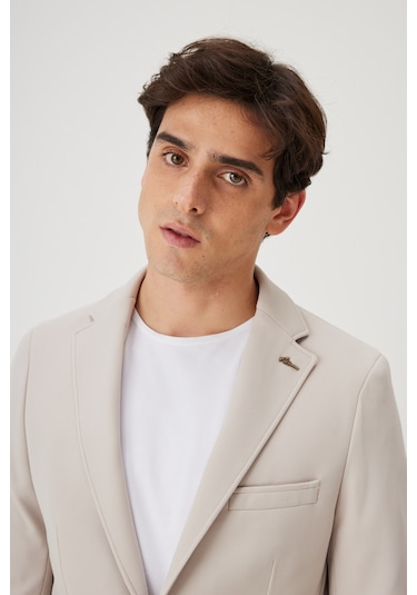 AC&Co / Altınyıldız Classics Erkek Bej Slim Fit Dar Kesim Mono Yaka Casual Ceket