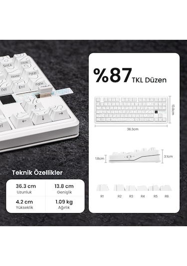 Aula F87 Pro V2 Mekanik Rgb Tkl Star Vector Switch Kablosuz Makrolu Hot Swap Klavye Desenli Beyaz