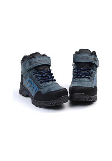 Unisex Çocuk Lacivert Siyah İçi Kürklü Kışlık Termo Taban Suya Soğuğa Dayanıklı Günlük Rahat Outdoor Bot Lacivert