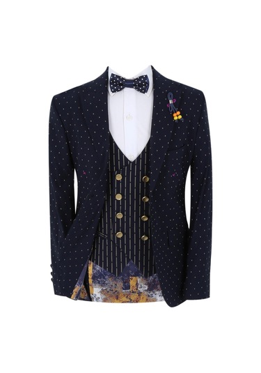 Erkek Çocuk Kendinden Desenli Üçlü Yelekli Takım-7682-lacivert Lacivert