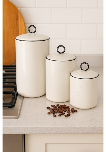 Qerhome Premium Üç Boy Porselen Silikon Vakum Kapaklı Mutfak Baharatlık ŞEffaf