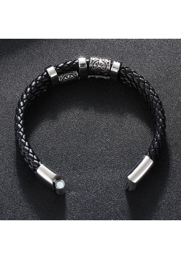 Yeni Paslanmaz Çelik Deri Halat Bileklik İskandinav Viking Serisi Çift Katmanlı Dokuma Deri Erkek Bilekliği Mavi