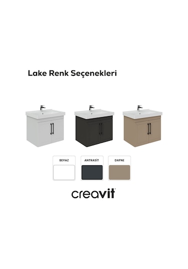 Creavit D20 65 Cm Kapaklı Lavabo Dolabı Antrasit Lake Kapak Antrasit