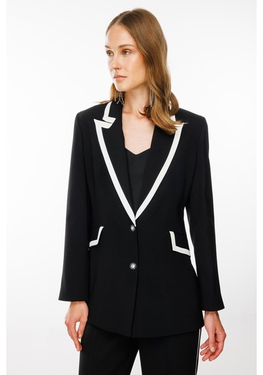 Moda İlgi Kadın Enkürüsteli Çift Düğme Ceket 7816 Siyah Siyah