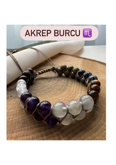Sertifikalı Akrep Burcu Çift Sıra Makrome Doğal Taş Bileklik Çok Renkli