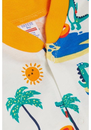 Breeze Erkek Bebek Tulum Tatil Temalı Hayvancık Desenli 0-6 Ay, Beyaz Beyaz