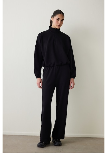 Penti Siyah Silky Feel Dik Yaka Crop Sweatshirt