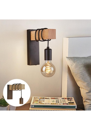 Homyl Ahşap Duvar Lambası Aplik Işık Fikstürü Anahtarsız Anahtarsız Diğer