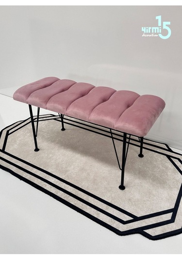 Yirmi15 Metal Ayaklı Eco Pembe Babyface Puf & Bench