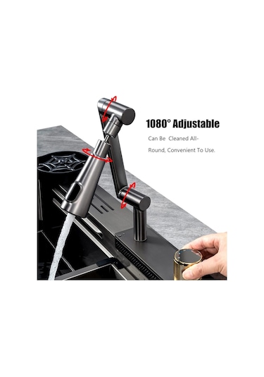 Dijital  Çelik 7 Fonksiyon Full İthal Akıllı Eviye Ve Batarya Seti Antrasit Gri