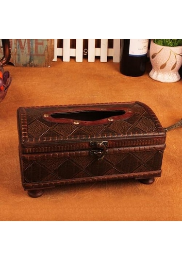 Retro Ahşap Doku Depolama Kutusu El Yapımı Ahşap Doku Tutucular Havlu Peçete Doku Dağıtıcı Organizatör Tutucu Doku Kutuları Gri - Kırmızı