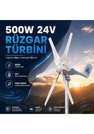 500w Rüzgar Türbini 24v + Şarz Kontrol Cihazı