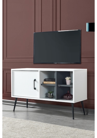 3112 Şile Metal Ayaklı Metal Kulplu Tv Ünitesi 100 Cm - Beyaz Beyaz