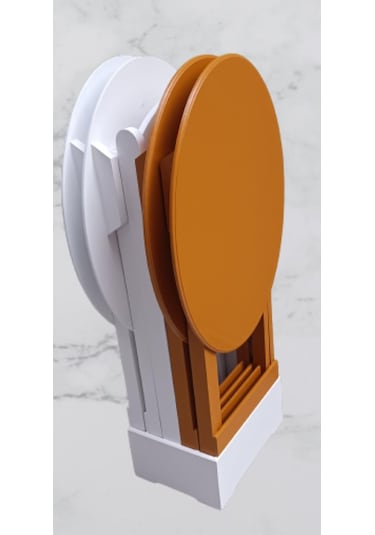 Çanta Zigon Sehpa Oval Model Dörtlü Ahşap Mdf Beyaz Ve Hardal Renk Uyumu El Yapımı