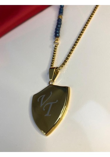 Vog Kişiye Özel Harf Isim Ve Figür Yazıla Bilen Kalkan Dizayn Şık Çelik Sarı Renk Kolye Sarı