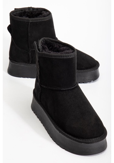 Suins Soule Model İçi Komple Kürklü Cırtlı Siyah Taba Ten Kadın Bot Siyah