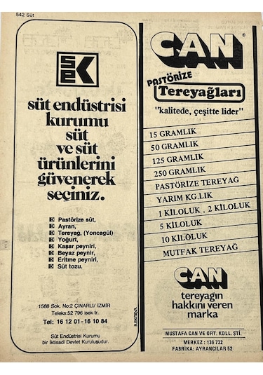 İzmir 1982-1983 Meslek Reklam İlanı Efemera S541