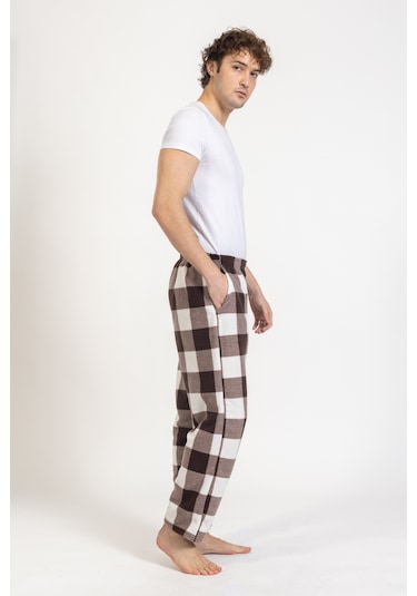 Erkek Polar Kışlık Eşofman Alt Desenli Tampap Polar Alt- 1060 Krem