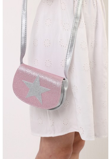 Kız Çocuk Sim Kapaklı Yıldız Detaylı Mıknatıs Kapamalı Omuz Çanta Pembe