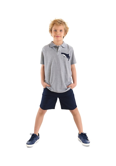 Denokids Mushi Sharrk Erkek Çocuk Polo Yaka T-shirt Şort Takım Çok Renkli