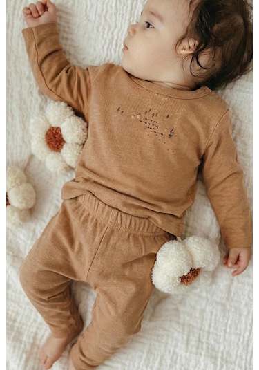 Cigit Baskılı Mevsimlik T-shırt 0-4 Yaş Camel Camel