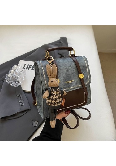 Su Geçirmez Şık Moda Stil Çok İşlevli Tavşan Kolye Ucu Kadın Sırt Çantası Lacivert Lacivert