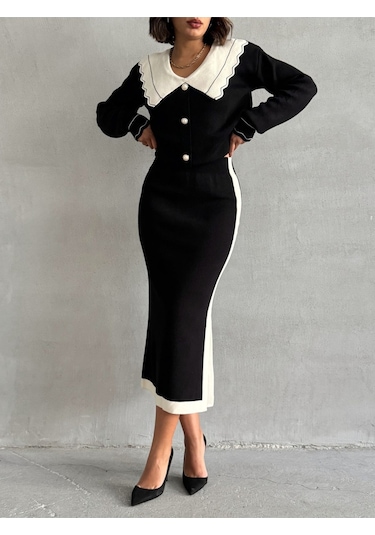 Kadın Bebe Yaka Triko Takım Siyah