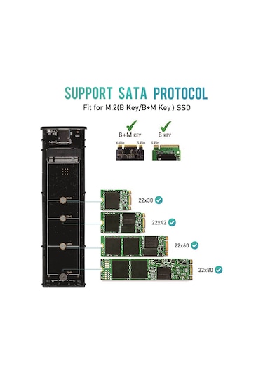 Mufunye M.2 Sata Ssd Kutusu Usb3.1 Type-c İle 6gb/s Aktarım Hızı, B/b+m Anahtarı Desteği, Alüminyum, Mavi Disk Dahil Değil