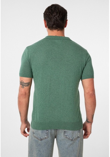 Gerhard Erkek Regular Fit Triko Polo Yaka T-shirt Yeşil Melanj