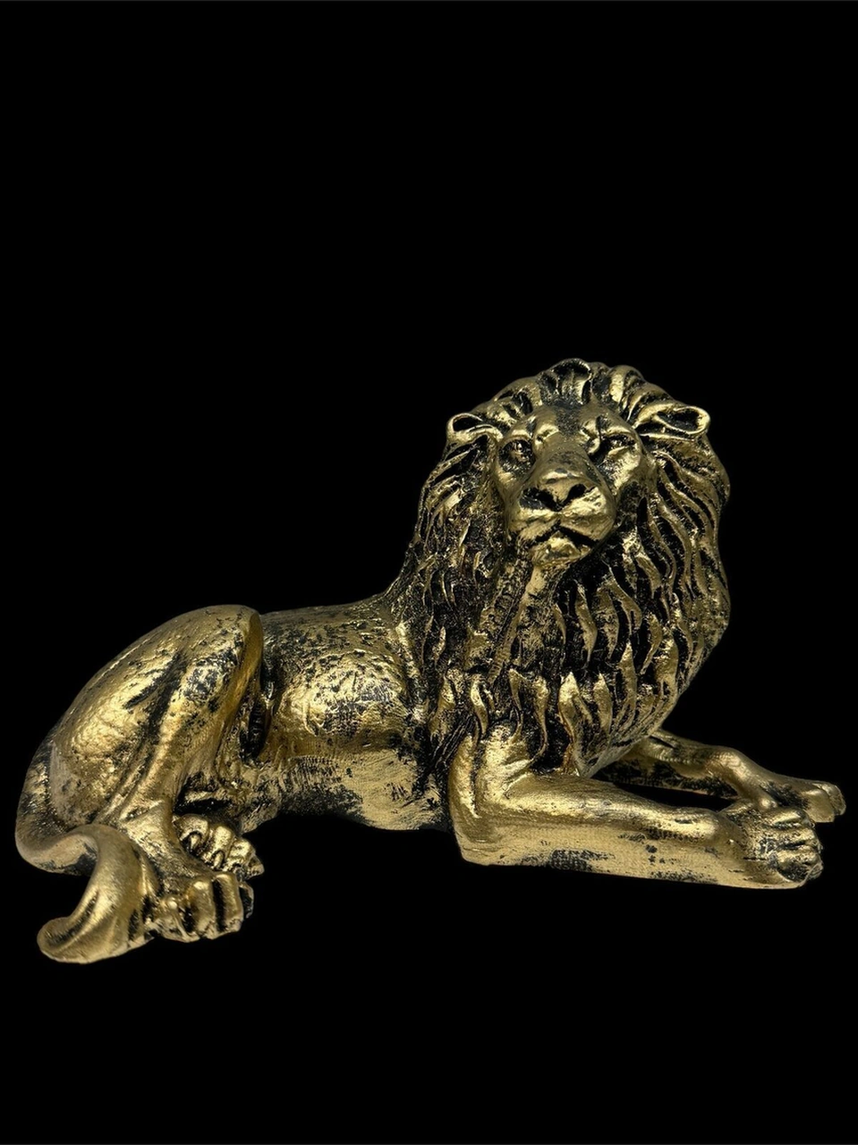 Dekoratif Polyester Oturan Aslan Biblo Gold Eskitme