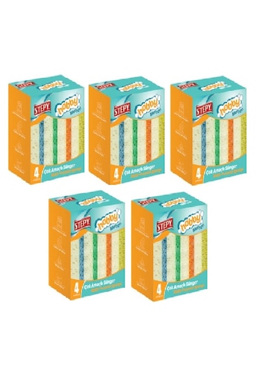 Stepy Çok Amaçlı Mercan Sünger Düz 4 Lü X 5 Paket