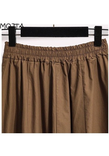 Mojta Kadın Giyim Yüksek Bel Bahar Sonbahar Artı Boyutu Ince A-line Etek Gevşek Rahat Orta Uzunlukta Etek Siyah