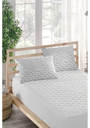 Mona Verde Alez Takımı Sıvı Geçirmez Alez+Yastık Alezi 3 Parça %100 Mikrofiber Kapitoneli MNVASYL00 Beyaz