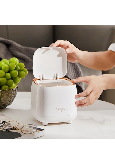 Koyu Yeşil Kapaklı Mini Masaüstü Çöp Sepeti, Küçük Ofis Tezgahı Çöp Kovası, Minik Plastik Çöp Kutusu, Beyaz, Yeşil Koyu Yeşil