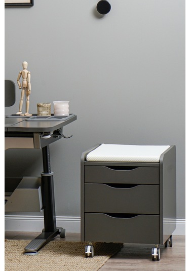 Creo Mobili Çekmeceli Tekerlekli Sirius Keson Oturulabilir Ofis, Ev Komodini Antrasit/beyaz
