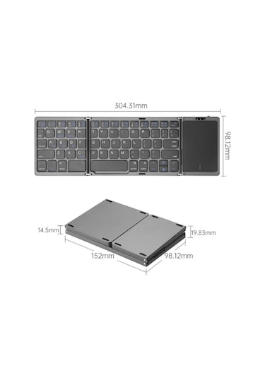 Katlanabilir Beyaz Her Cihaza Bluetooth İle Uyumlu Portatif Taşınabilir Dokunmatik Mini Klavye-1395