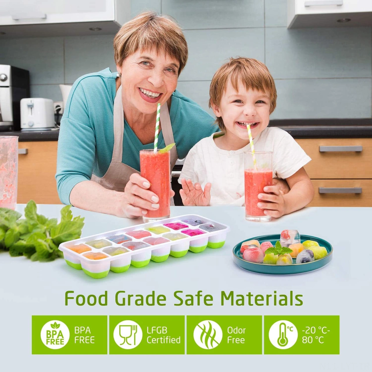 Youtek 4'lü Silikon Buzluk Seti, Kapaklı Hızlı Buz Yapımı, Pratik Kullanım, Pp+tpe Malzeme, Soğuk İçecekler İçin Çok Renkli