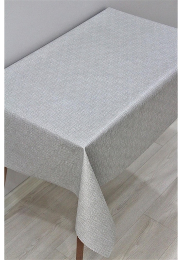 Elyaf Astarlı Silinebilir Pvc Muşamba Masa Örtüsü - Gri Keten - 141-b