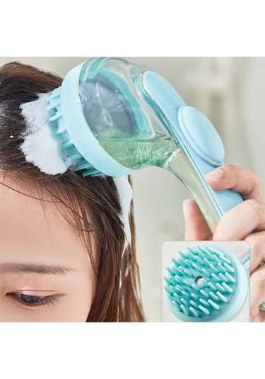 Silikon Hazneli Uzun Saplı Kafa Masajı Saç Yıkama Fırças