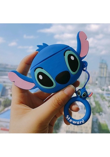 Apple Airpods Pro 3. Nesil 2025 Uyumlu Figürlü Silikon Kılıf Anahtarlıklı Kılıf Açık Mavi