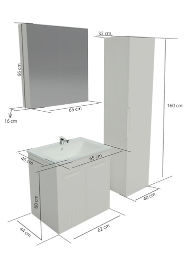 65 Cm Lake Banyo Dolabı Aynalı Ve Boy Dolaplı Köprü Kulplu